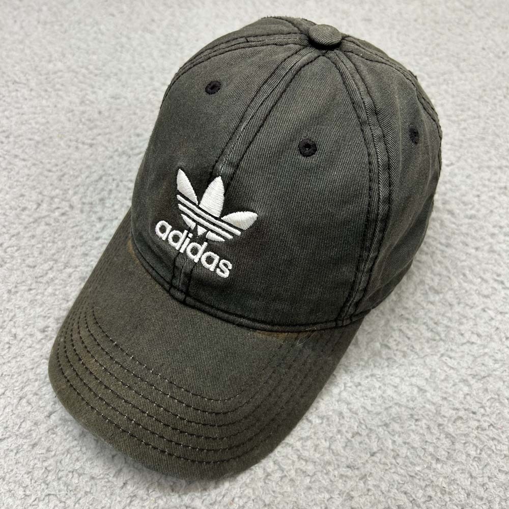 Adidas Originals Hat One Size Trefoil Logo Black Washed Distressed Baseball Cap